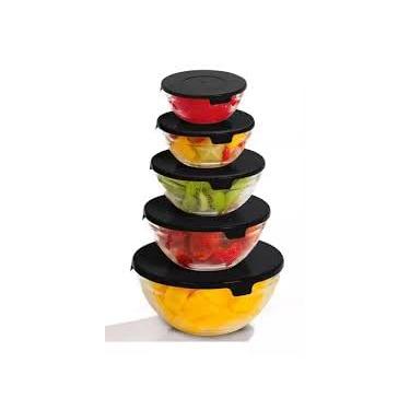 Imagem de Kit Conjunto de 5 Potes de Vidro Redondo com Tampa Tigelas Redondas (Preto)