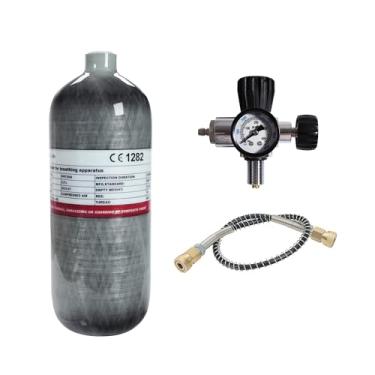 Imagem de TUXING Tanque de ar de fibra de carbono 2L 4500psi (garrafa vazia e estação de enchimento de paintball com medidor regulador de válvula para rifles de ar PCP