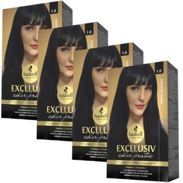 Imagem de Kit 4 Coloração Creme Permanente Excllusiv Color Pratic Preto Azulado 