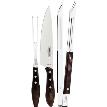 Imagem de Jogo Trinchante Tramontina Com Lâminas Aço Inox E Cabos De Madeira Tratada Polywood Castanho 03 Pç 