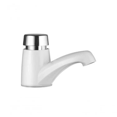 Imagem de Torneira De Fechamento Automático Para Lavatório De Mesa Eco Fortti Branca E Cromada