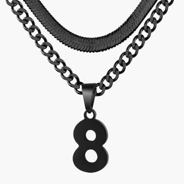 Imagem de Colar de número, colar em camadas para homens, meninos e crianças, colar com números para meninos atletas, corrente de aço inoxidável de 45,7 cm + 50 cm para homens com pingente de número, colares de