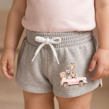 Imagem de Short Moletinho Infantil Estampado Feminino Carro Rosa Safari Casual C