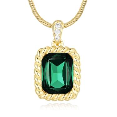 Imagem de Poekio Colar de ouro para mulheres - pingente quadrado de pedra de nascimento de cristal - corrente banhada a ouro 18K, joia para mulheres, presentes de aniversário para sua esposa, namorada, mãe