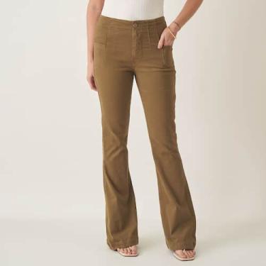 Imagem de Calça Jeans Color Confort Flare Cintura Alta com Pences e Bolsinho Fro