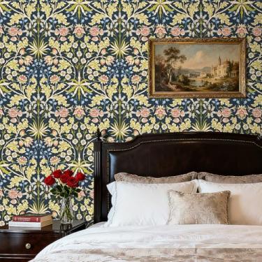 Imagem de YENHOME William Morris Papel de parede vintage floral murais 43 cm x 600 cm Art Nouveau colorido vintage flor folha videira papel de contato para armários intrincado papel de parede floral botânico