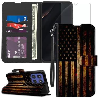 Imagem de Qindaiwen Capa carteira para Moto G Stylus 5G (2025) / Edge 60 Stylus, capa flip de couro PU com bloqueio de RFID com suporte para cartão de crédito, suporte, proteção à prova de choque, bandeira