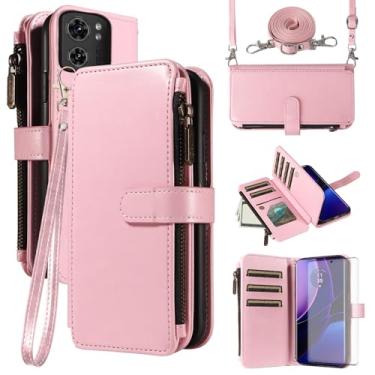 Imagem de Asuwish Capa de telefone para Motorola Edge 2023/Edge 40 5G capa com protetor de tela de vidro temperado e cordão com zíper carteira porta-cartão suporte suporte celular acessórios para celular Moto