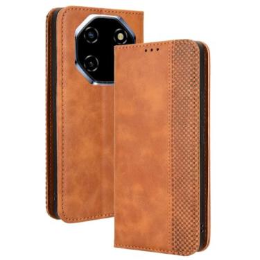 Imagem de NEOYUKL Capa carteira para Blackview Shark 6 [6,9 polegadas], capa carteira de couro fina com slots de cartão marrom