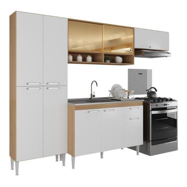 Imagem de Armário De Cozinha Compacta Com Balcão Para Pia E Paneleiro Paris Rustic-branco Rustic-branco