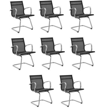 Imagem de Kit 8 Cadeiras de Escritório Presidente Fixa Sevilha Baixa Tela Preto