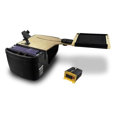 Imagem de AutoExec AE-RDBSLH-PI-PM-11M Reach Car Desk para sua estação de trabalho de veículo e escritório móvel, banco traseiro lado esquerdo, natural, com inversor de potência de 400 watts e suporte para
