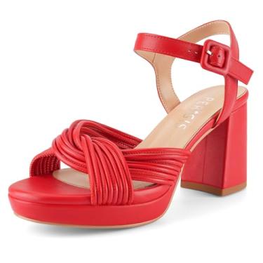 Imagem de Sandália feminina de salto plataforma grossa rosa salto bloco redondo bico aberto confortável salto confortável sandália com tiras cruzadas para mulheres, Poliuretano vermelho, 44