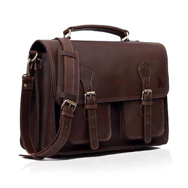 Imagem de Bolsa mensageiro de couro para homens, pasta vintage feita à mão para laptop e bolsa de ombro masculina, Marrom, 18 Inches, Bolsa carteiro