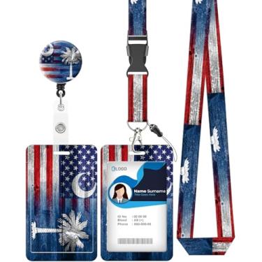 Imagem de Porta-crachá de identificação com cordão, carretel retrátil resistente com clipe de cinto giratório, clipes de etiqueta de cartão de nome para professores, enfermeiras, homens de escritório (bandeira