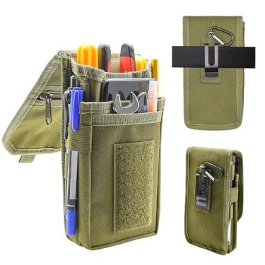 Imagem de KATOLK Bolsa de ferramentas para cinto, organizador utilitário tático com suporte para celular, coldre multiferramentas de nylon 1000D resistente durável com vários bolsos para eletricistas