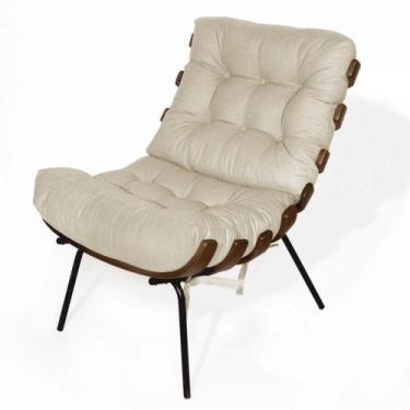 Imagem de Poltrona Costela Com Puff Luxo Base Ferro Fixa Linho Off White- Mabe M