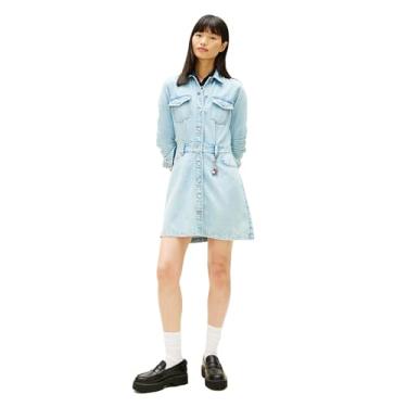 Imagem de Tommy Jeans Minivestido feminino jeans de manga comprida com logotipo bordado da bandeira, Jeans médio, PP