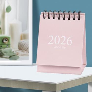 Imagem de 1 mini calendário de mesa 2026, agenda diária rasgável, agenda de mesa, organização diária, lista de tarefas 2026, calendário de bobina para casa (rosa)