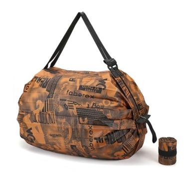 Imagem de Sacolas de compras dobráveis reutilizáveis com zíper e alças ajustáveis, bolsa esportiva de viagem compacta para mantimentos, armazenamento, Marrom, Simpicidade