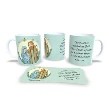Imagem de Caneca Natalina Família Feliz, Porcelana Branca com Design Preto e Dourado, Decoração de Natal com Mensagem em Português (5991)