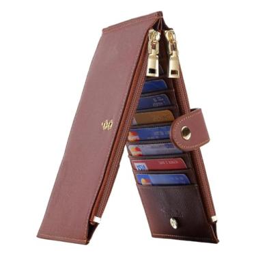 Imagem de Carteira feminina RFID, tamanho grande, dobrável, multicartões, com zíper, porta-cartões de crédito, Marrom, Slim