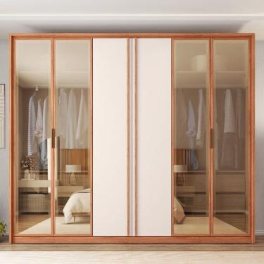 Imagem de Guarda-roupa Casal Suburban 6 Portas 6 Gavetas com Vidro Reflecta Espresso Móveis Freijó/Off White