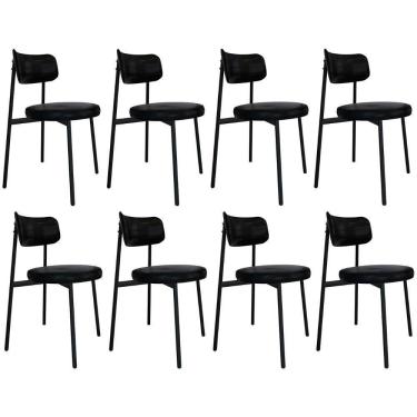 Imagem de Cadeira De Jantar Estofada Kit 8 Nyka M25 Sintético Preto - Mpozenato