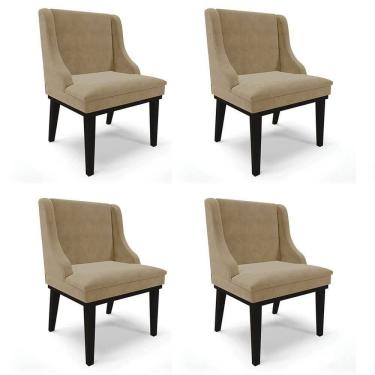 Imagem de Kit 4 Cadeiras Estofadas Para Sala De Jantar Base Fixa De Madeira Preto Lia Suede Marrom Rt - Ibiza