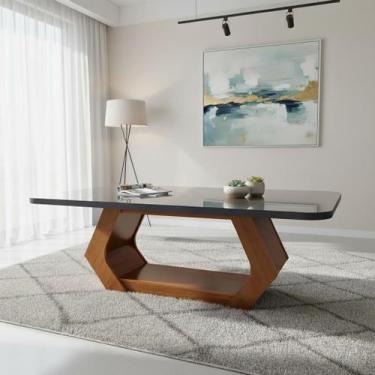 Imagem de Mesa Lottus 220x110 MDF/Vidro Bom Pastor, Base Naturale Tampo Grafite