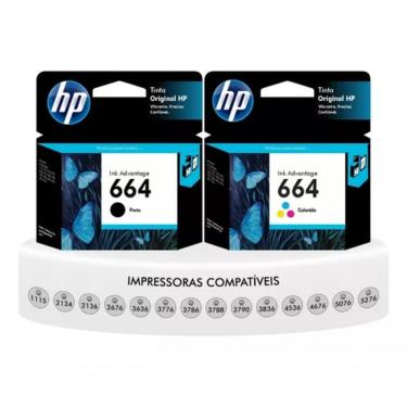 Imagem de Cartucho De Tinta Hp 664 F6v28a F6v29a Kit 1115 2136 3636 3836 3635 4676