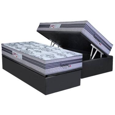 Imagem de Conjunto Box Baú Solteiro: Colchão Molas Paropas Ensacadas Supremo Gray + Base Crc Suede Gray (88x188)