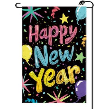 Imagem de Feliz Ano Novo Bandeira de Jardim 30,5 x 45,7 cm Vertical Dupla Face Festa de Celebração de Inverno Boas-Vindas Pequenas Bandeiras Decoração Externa para Quintal (APENAS BANDEIRA) XN09