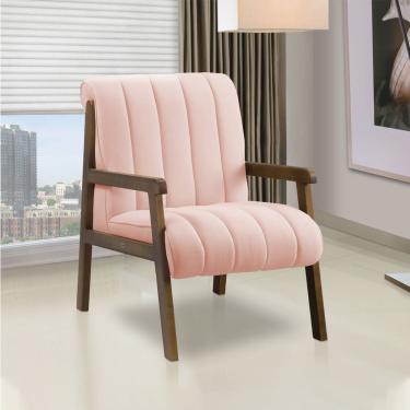 Imagem de Poltrona Decorativa Para Sala Base De Madeira Daline Bouclê E03 - D'rossi Cor Rose