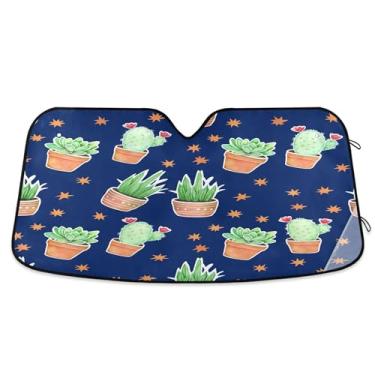 Imagem de SEHANY Pára-brisa de carro cacto planta verde para-sol dobrável janela frontal protetor de viseira solar para carro, SUV, caminhão - Mantenha o veículo fresco, 137 x 81,5 polegadas