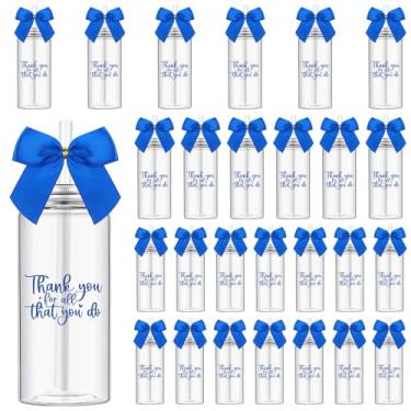 Imagem de Skylety 24 peças de copos de agradecimento a granel 382 g presentes de agradecimento de funcionários copo de plástico fino com tampa de canudo laço de café gelado inspirador para equipe de