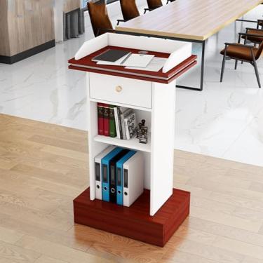 Imagem de Mesa de pódio com gaveta, suporte de pódio de madeira, púlpitos para igrejas com gaveta e área de armazenamento ajustável, mesa de pódio moderna para professores, casamento, escola, escritório