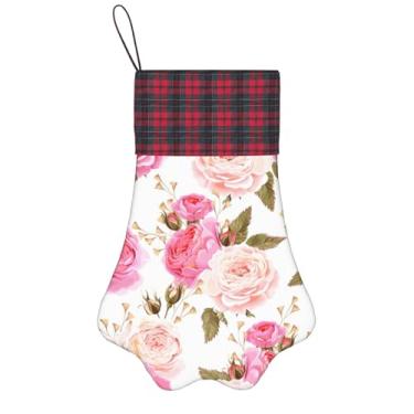 Imagem de SKKNT Flor floral rosa impressão meias de Natal animais de estimação decoração de natal cães gatos árvore decoração doce presente conveniente