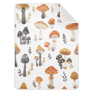Imagem de Qilmy Cobertor de bebê cogumelos 76 x 101 cm, cobertor infantil de algodão macio para meninos e meninas, cobertor leve e quente para bebês de berço, carrinho de bebê, soneca, recém-nascido