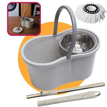 Imagem de Esfregão Mop Balde 9l Plástico Inox Refil Microfibra Fit Cinza Cabo Ex