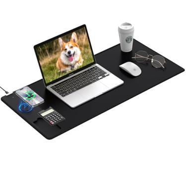 Imagem de Mouse pad de 80 x 30 cm com calculadora, tapete magnético de mesa de carregamento sem fio de 15 W, almofada de mesa 2GG, teclado grande para escritório doméstico com superfície ultra suave, base