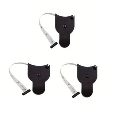 Imagem de Fita métrica corporal 60 polegadas 150 cm plástico leve portátil régua macia compacta portátil para cintura braços pernas, viagem fitness, preto, 3 peças