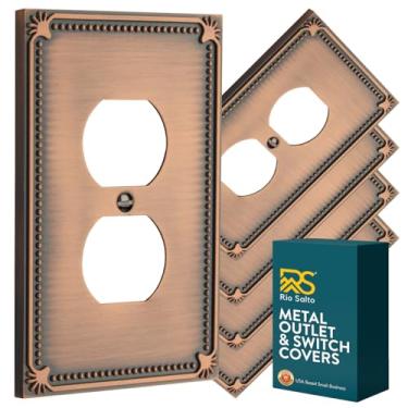 Imagem de Rio Salto Sunken Pearls Capas de metal para interruptor de luz, capa decorativa para tomadas elétricas, pacote com 5, placas de tomada, interruptores de luz antigos (cobre fosco vintage, 1 duplex 5PK)