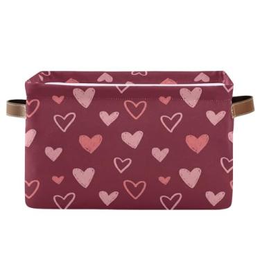 Imagem de Wassud Cesto de armazenamento de lona de corações fofos para dia dos namorados com alças, cestas organizadoras dobráveis para armário, banheiro e decoração de casa, 1 pacote