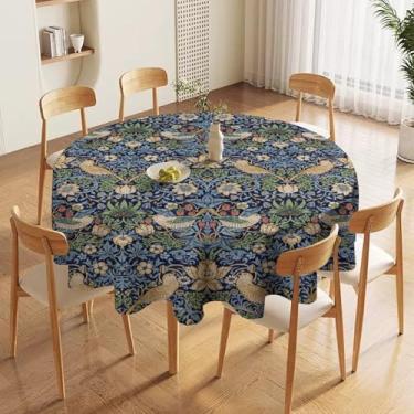 Imagem de Yearn Jear William Morris Toalha de mesa floral redonda ladrão de morango Boho flor botânica padrão pássaros capa de mesa de tecido lavável poliéster para cozinha, jantar, festa, decoração de casa 91