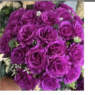 Imagem de Buquê de Rosas Artificiais Decorativas com Folhagem – 24 Flores Realistas para Arranjos, Decoração de Mesa, Casamento e Presentes – 36cm(Roxo 4581/3916,1 Unidade)