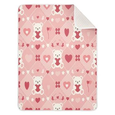 Imagem de Wassud Cobertor de bebê com coração de urso doce para meninos e meninas, cobertor aconchegante de algodão essencial para recém-nascidos, para berçário, viagem, berço, carrinho de bebê 76 x 101 cm