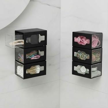 Imagem de VIPTUVI Gaveta de armazenamento de plástico para banheiro, bola de algodão e suporte de ponta Q (preto-6 peças)