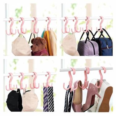 Imagem de Gancho giratório de cinto com clipes, gancho giratório de 360°, escorredor com economia de espaço com 4 clipes para meias/roupas íntimas/toalhas/luvas, leve, dobrável, uso em armário/banheiro