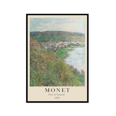 Imagem de Pôster em tela Monet Water Lily Sunrise Claude Monet impressões paisagem vintage imagem de arte de parede sala de estar decoração galeria pôster (SKU6,16x24") (40 x 60 cm), moldura preta)